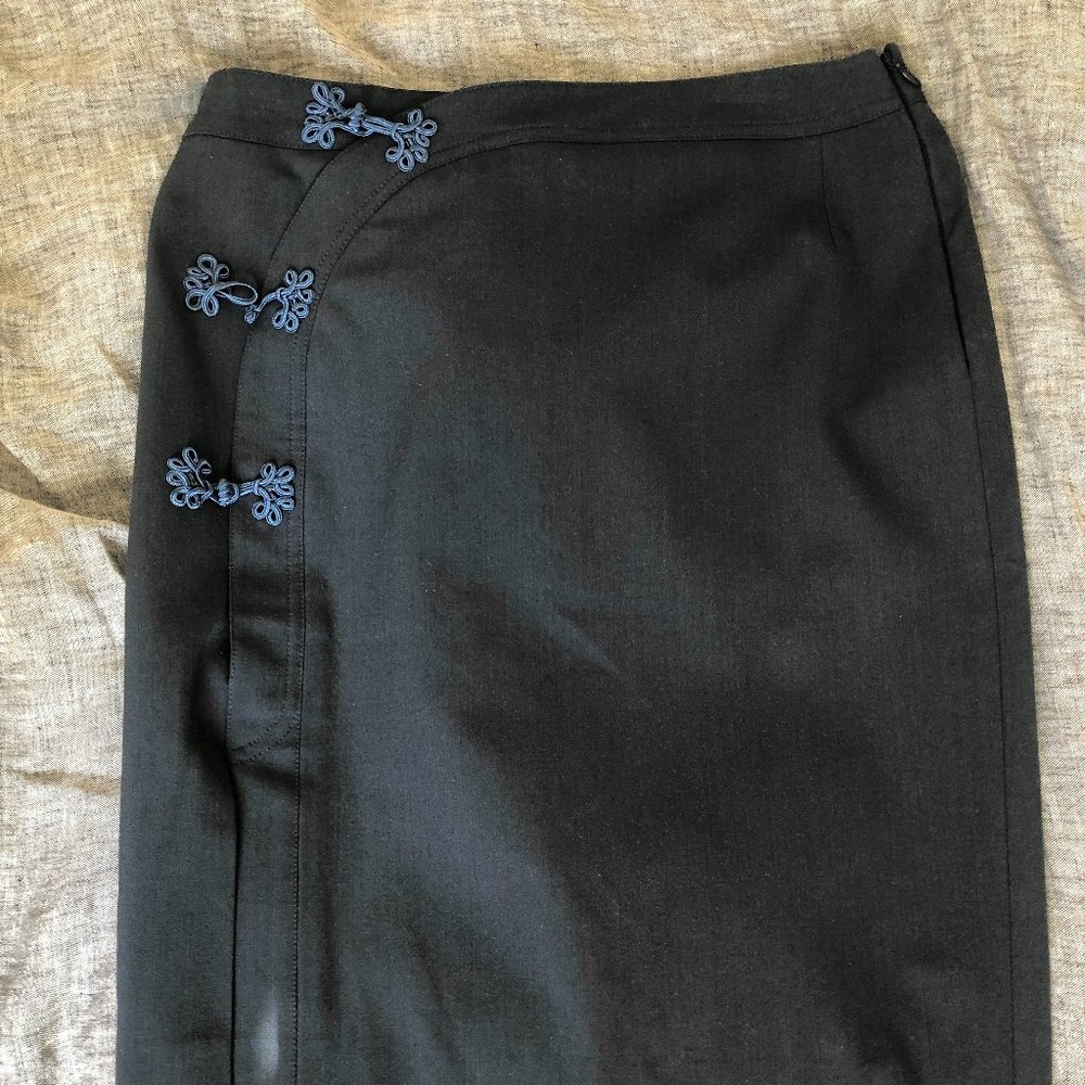 Vintage John Galliano Chinoiserie Cheongsam Navy Pencil Skirt